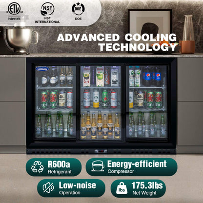 Orikool 53-Inch Energy Efficient Commercial Back Bar Drink Cooler With LED Lighting And 3 Glass Doors