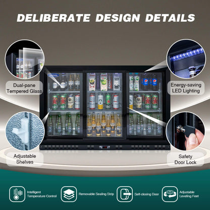 Orikool 53-Inch Energy Efficient Commercial Back Bar Drink Cooler With LED Lighting And 3 Glass Doors