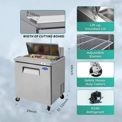 Orikool Commercial Refrigerator Sandwich & Salad Prep Table With Butcher Block Cutting Board