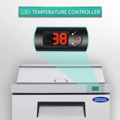 Orikool Commercial Refrigerator Sandwich & Salad Prep Table With Butcher Block Cutting Board