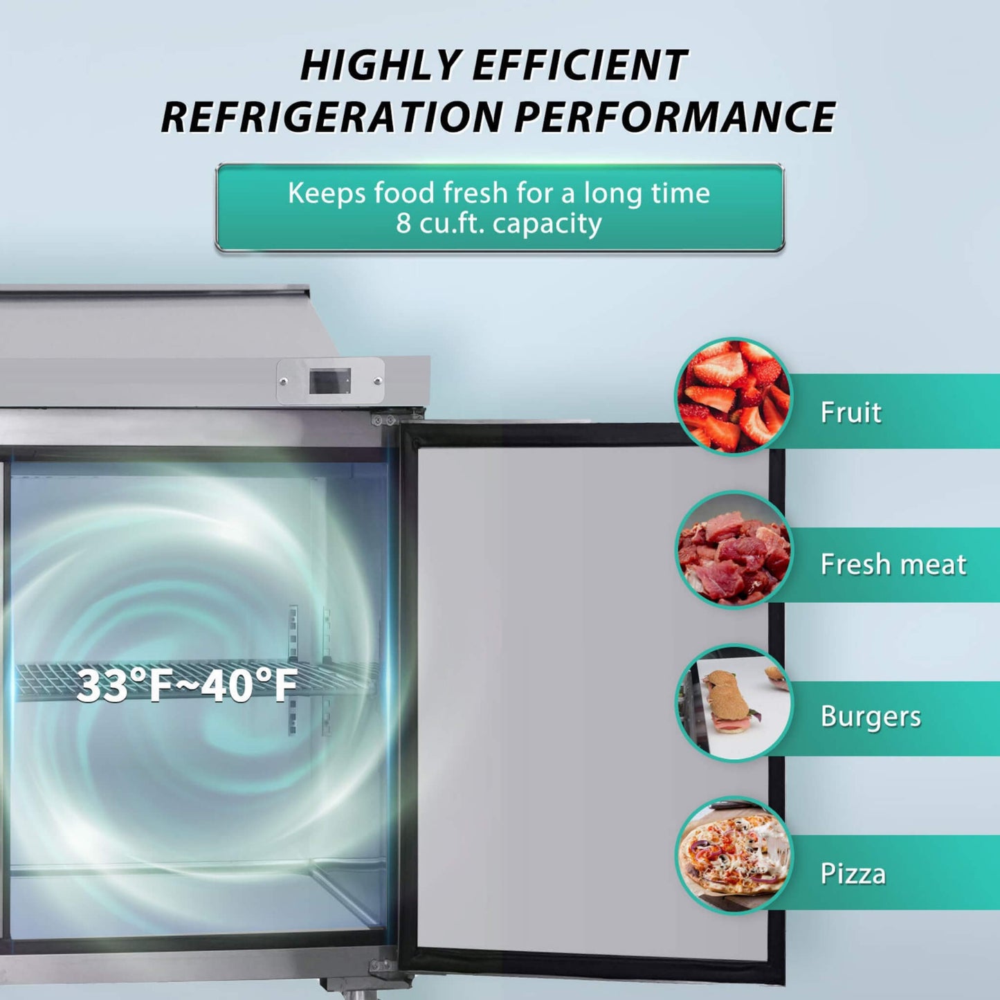 Orikool Commercial Refrigerator Sandwich & Salad Prep Table With Butcher Block Cutting Board