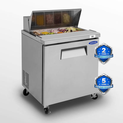 Orikool Commercial Refrigerator Sandwich & Salad Prep Table With Butcher Block Cutting Board