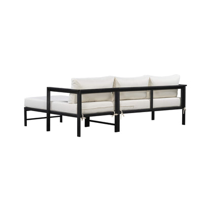 Alora Outdoor 3-Person L-Shaped Patio Sofa with Iron Frame and Thick Cushions