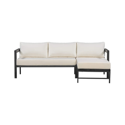 Alora Outdoor 3-Person L-Shaped Patio Sofa with Iron Frame and Thick Cushions