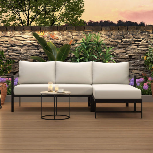 Alora Outdoor 3-Person L-Shaped Patio Sofa with Iron Frame and Thick Cushions
