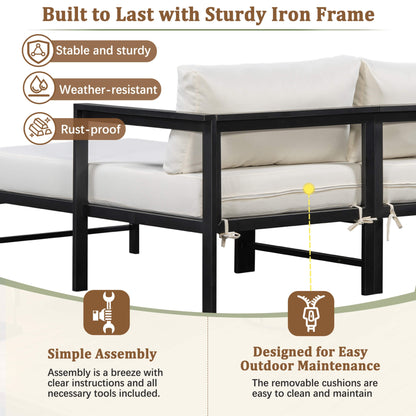 Alora Outdoor 3-Person L-Shaped Patio Sofa with Iron Frame and Thick Cushions