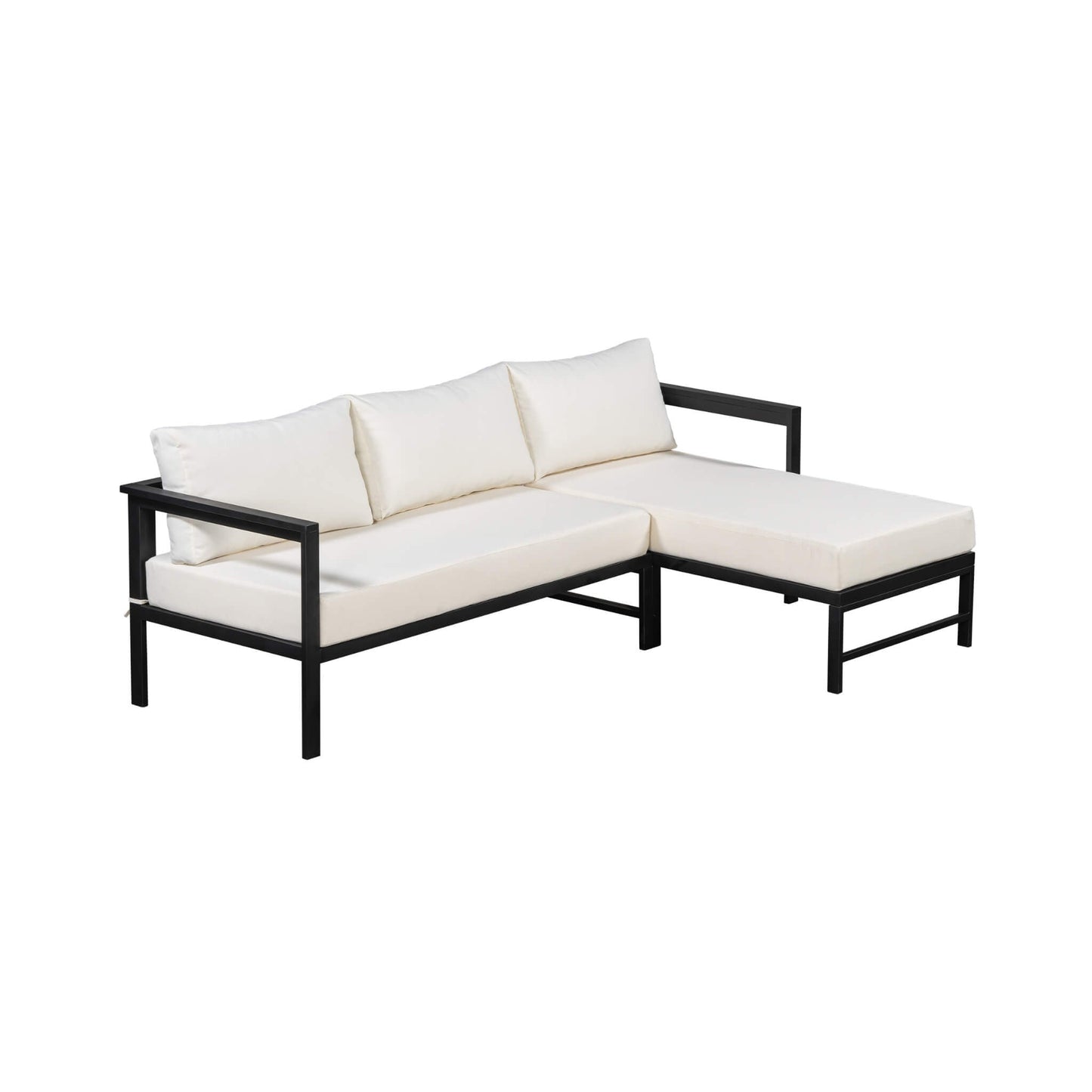 Alora Outdoor 3-Person L-Shaped Patio Sofa with Iron Frame and Thick Cushions