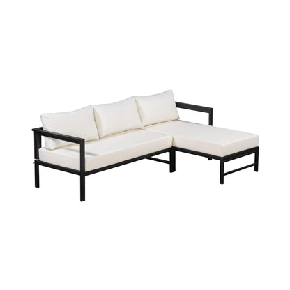 Alora Outdoor 3-Person L-Shaped Patio Sofa with Iron Frame and Thick Cushions