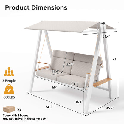 Outdoor 3-Seater Swing Chair with Adjustable Canopy