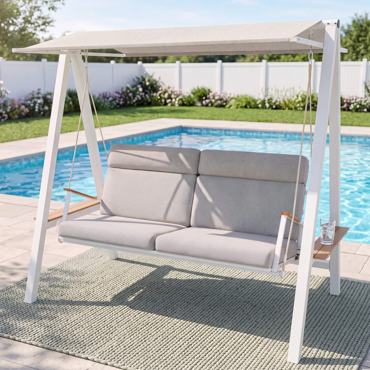 Outdoor 3-Seater Swing Chair with Adjustable Canopy