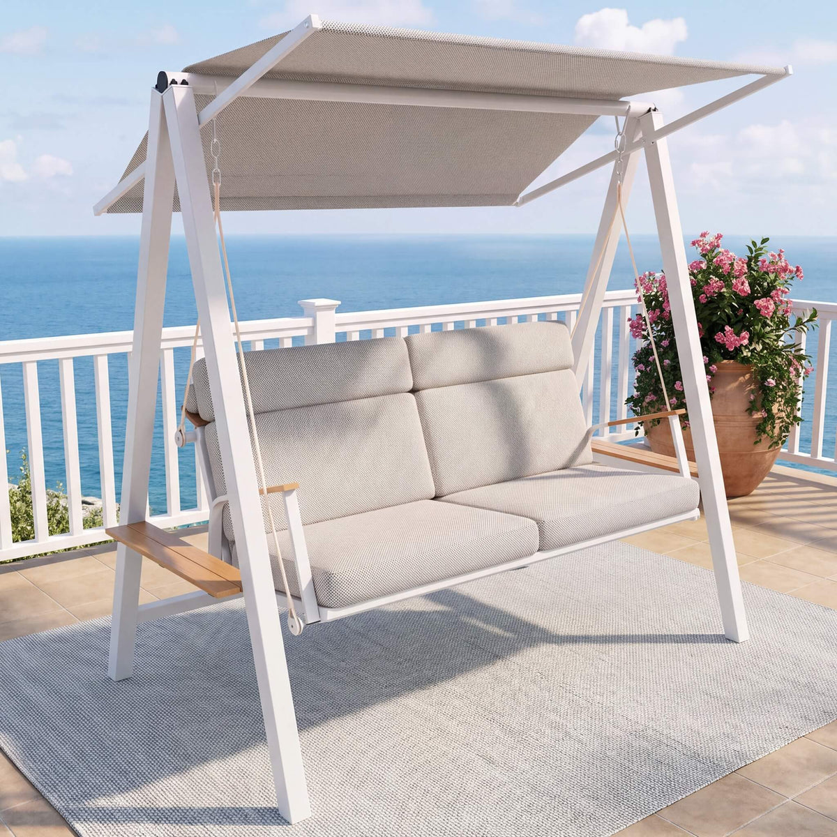 Outdoor 3-Seater Swing Chair with Adjustable Canopy
