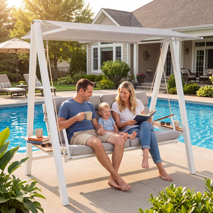 Outdoor 3-Seater Swing Chair with Adjustable Canopy