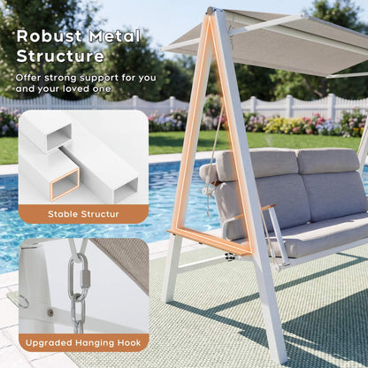 Outdoor 3-Seater Swing Chair with Adjustable Canopy