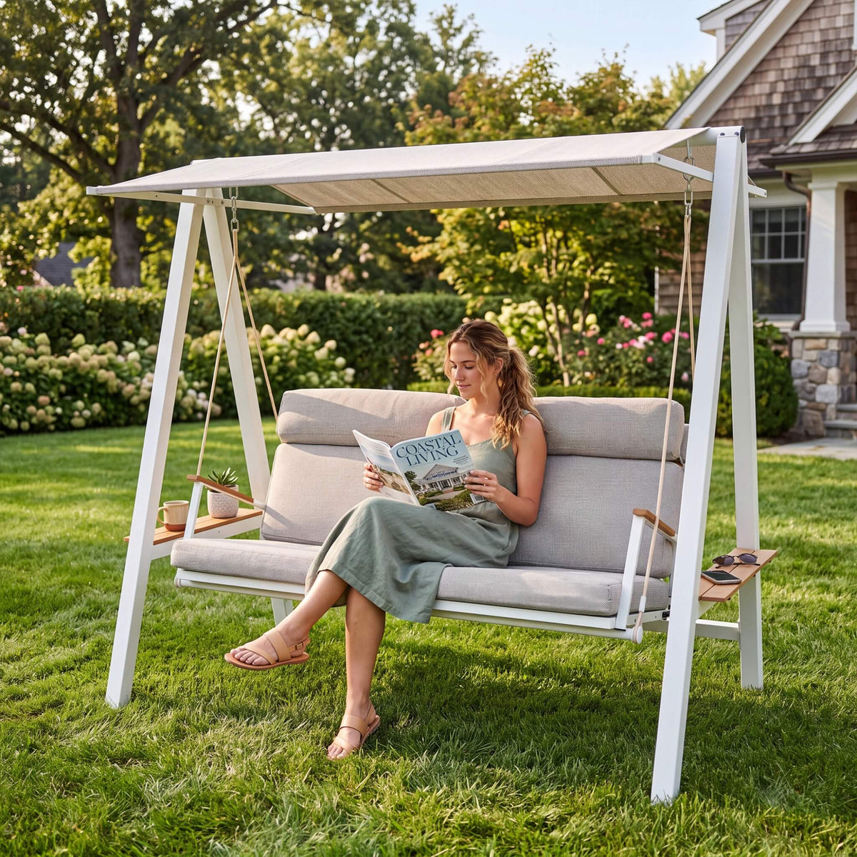 Outdoor 3-Seater Swing Chair with Adjustable Canopy
