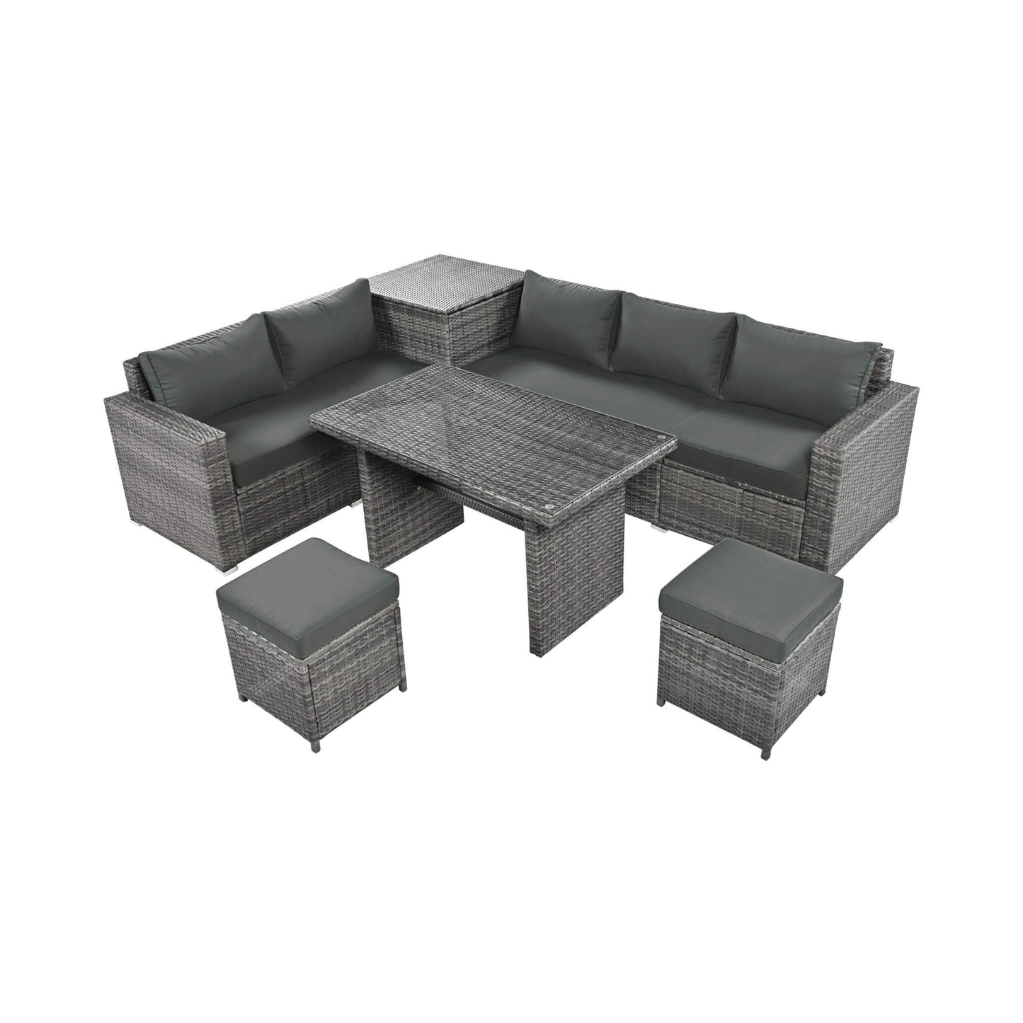 Alora Outdoor 6-Piece All-Weather PE Rattan Sofa Set with Adjustable Seat, Storage Box, Removable Covers, wnd Tempered Glass Table Top