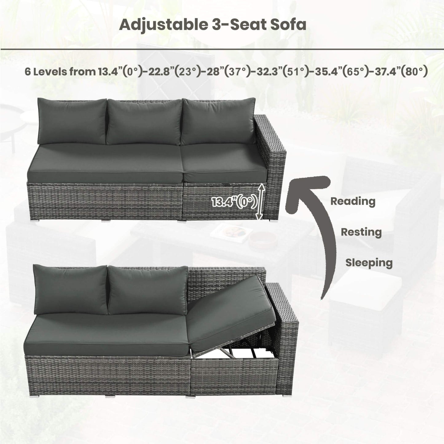 Alora Outdoor 6-Piece All-Weather PE Rattan Sofa Set with Adjustable Seat, Storage Box, Removable Covers, wnd Tempered Glass Table Top