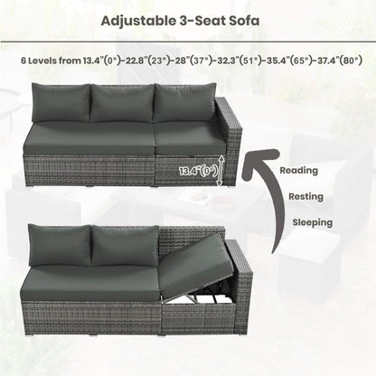 Alora Outdoor 6-Piece All-Weather PE Rattan Sofa Set with Adjustable Seat, Storage Box, Removable Covers, wnd Tempered Glass Table Top
