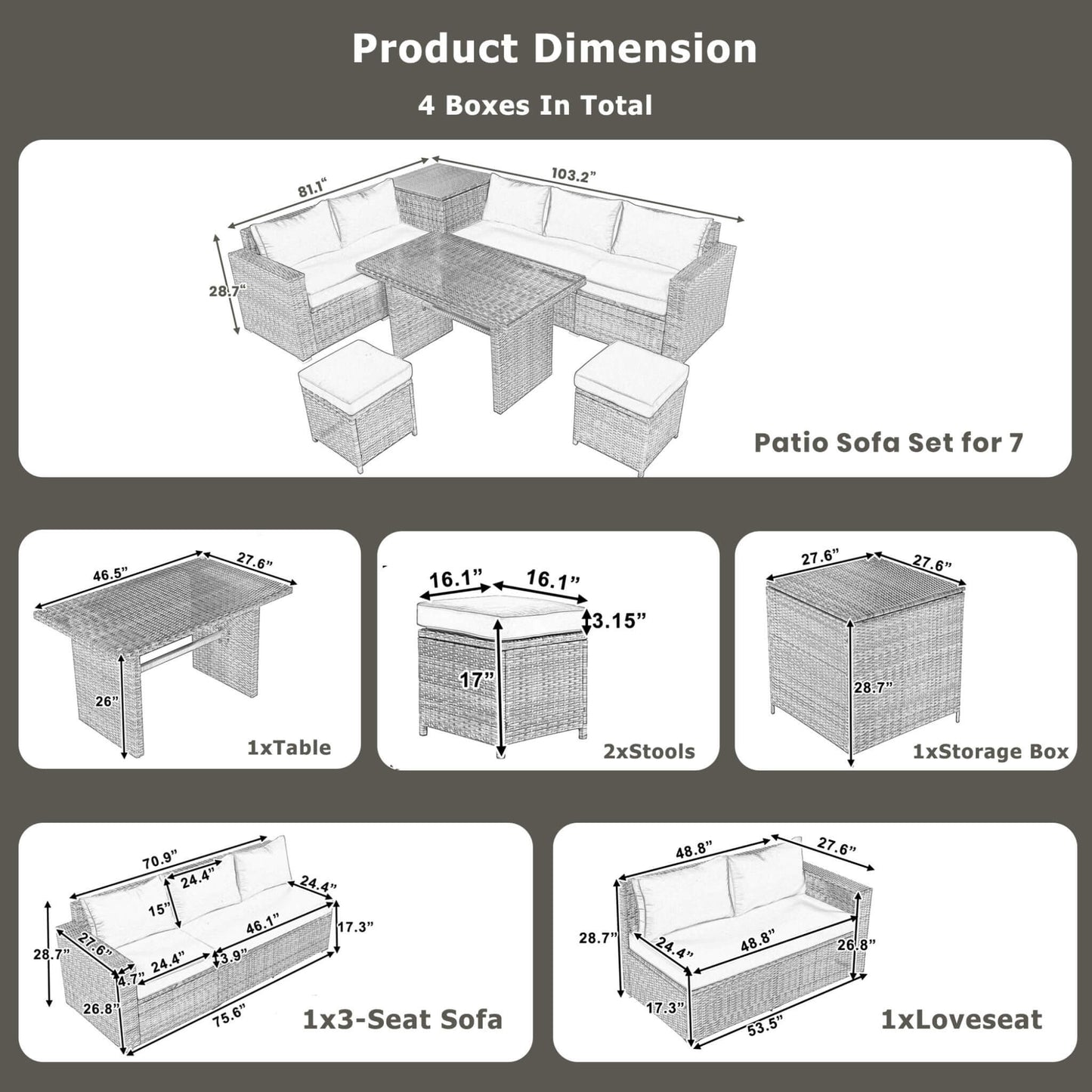 Alora Outdoor 6-Piece All-Weather PE Rattan Sofa Set with Adjustable Seat, Storage Box, Removable Covers, wnd Tempered Glass Table Top