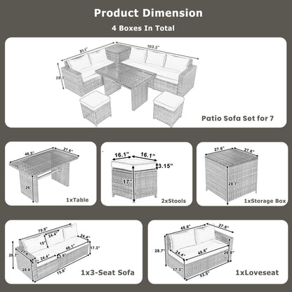 Alora Outdoor 6-Piece All-Weather PE Rattan Sofa Set with Adjustable Seat, Storage Box, Removable Covers, wnd Tempered Glass Table Top