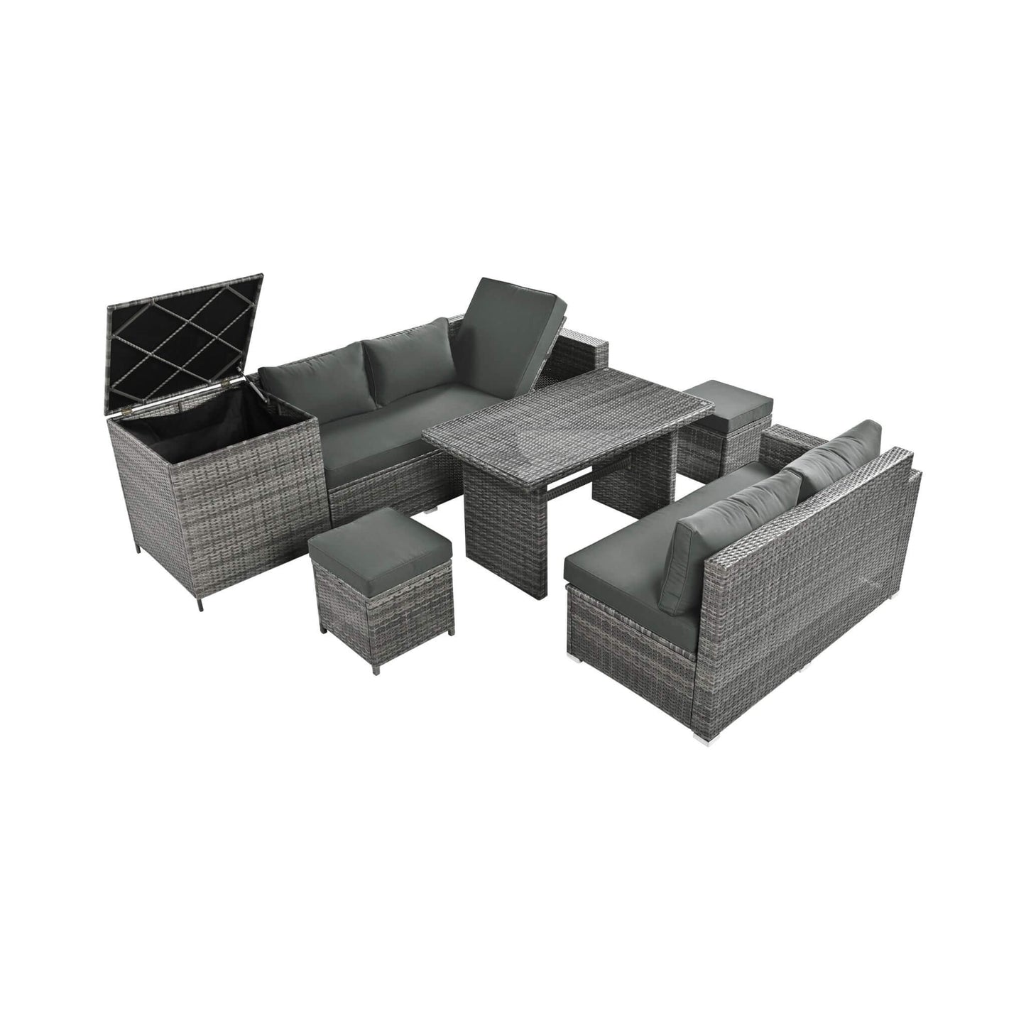 Alora Outdoor 6-Piece All-Weather PE Rattan Sofa Set with Adjustable Seat, Storage Box, Removable Covers, wnd Tempered Glass Table Top