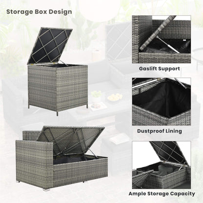 Alora Outdoor 6-Piece All-Weather PE Rattan Sofa Set with Adjustable Seat, Storage Box, Removable Covers, wnd Tempered Glass Table Top