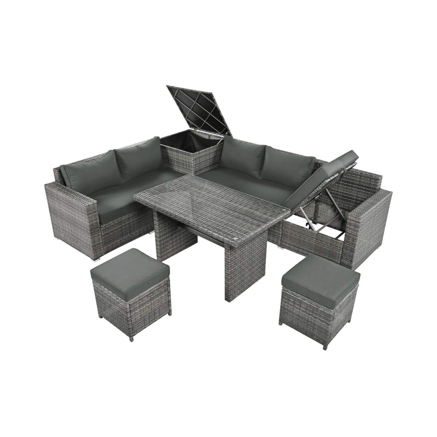 Alora Outdoor 6-Piece All-Weather PE Rattan Sofa Set with Adjustable Seat, Storage Box, Removable Covers, wnd Tempered Glass Table Top