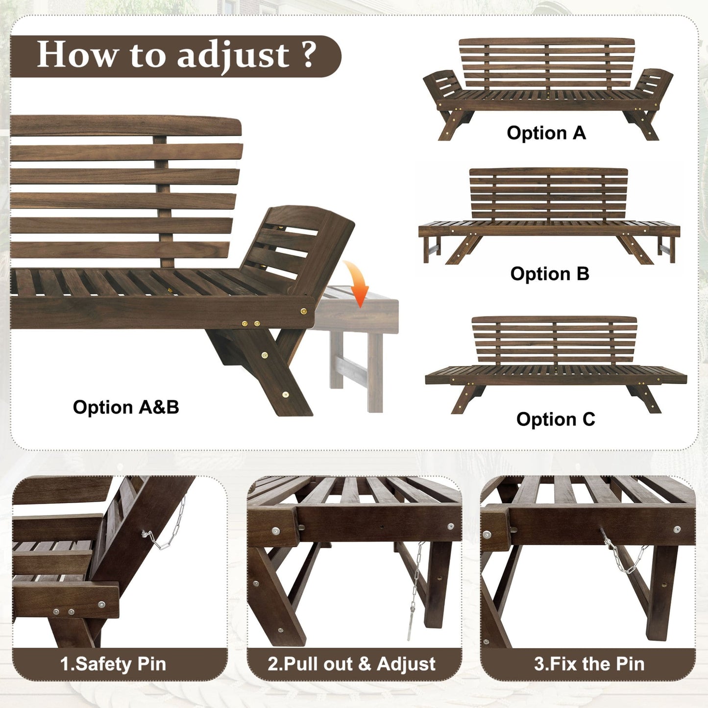 Alora Outdoor Adjustable Wooden Patio Daybed Sofa with Cushions