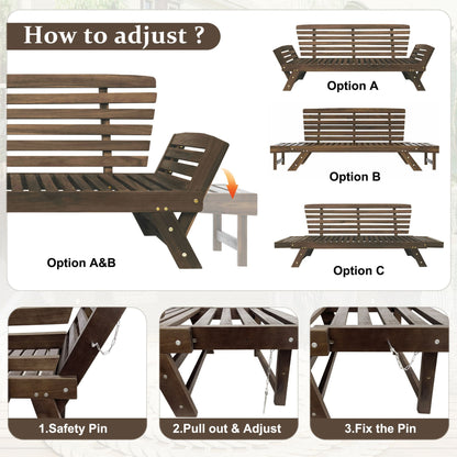 Alora Outdoor Adjustable Wooden Patio Daybed Sofa with Cushions