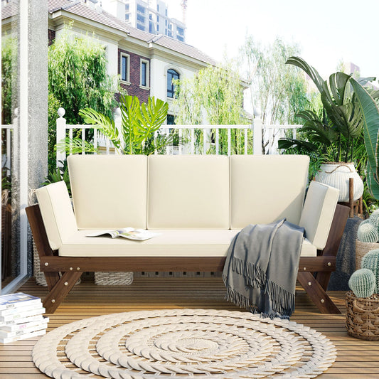Alora Outdoor Adjustable Wooden Patio Daybed Sofa with Cushions