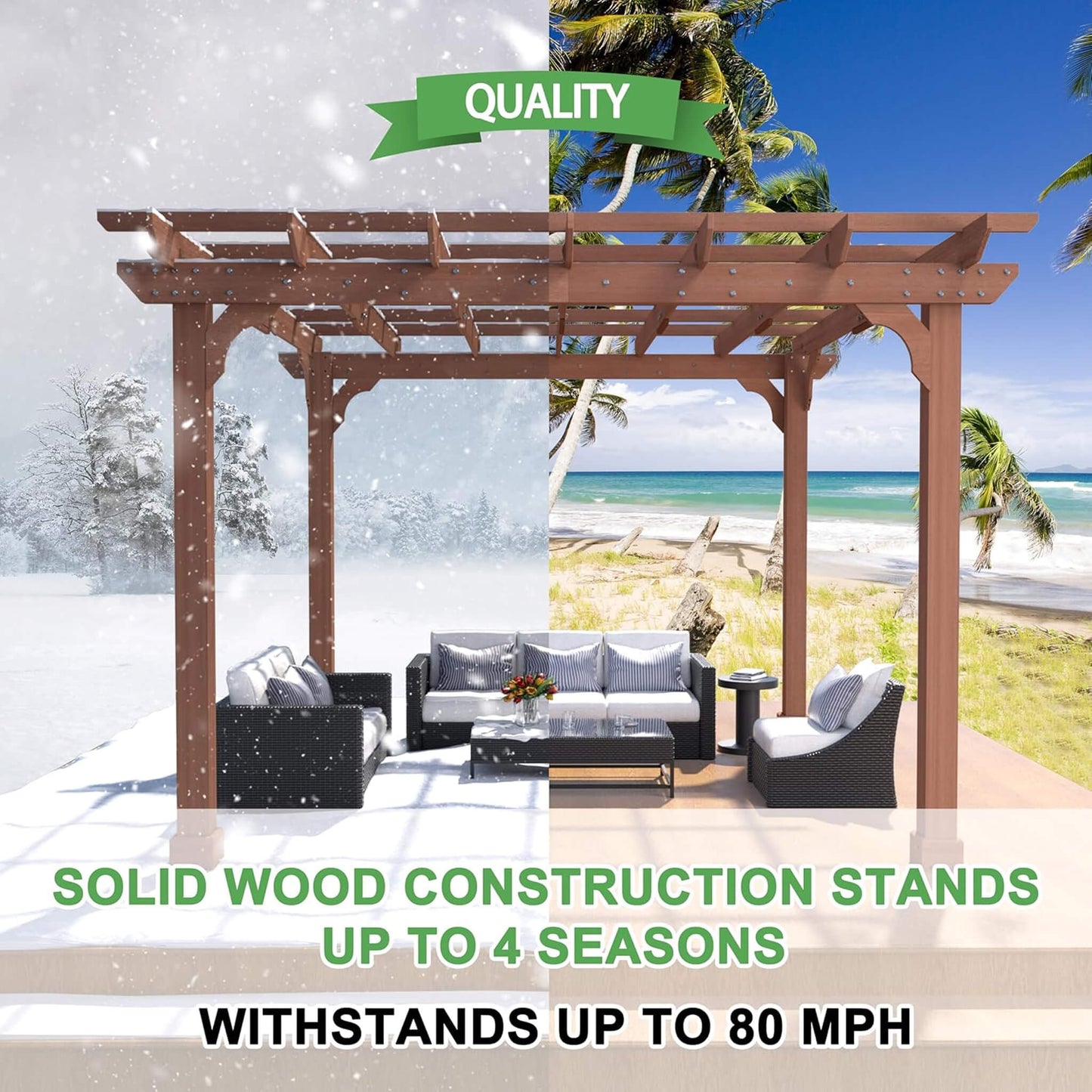 Alora Outdoor Cedar Wood Patio Pergola with Slatted Trellis Roof