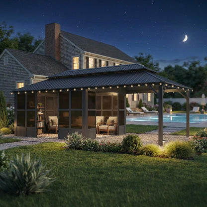 Alora Outdoor Hardtop Aluminum Solarium with Double Roof and LED Lights