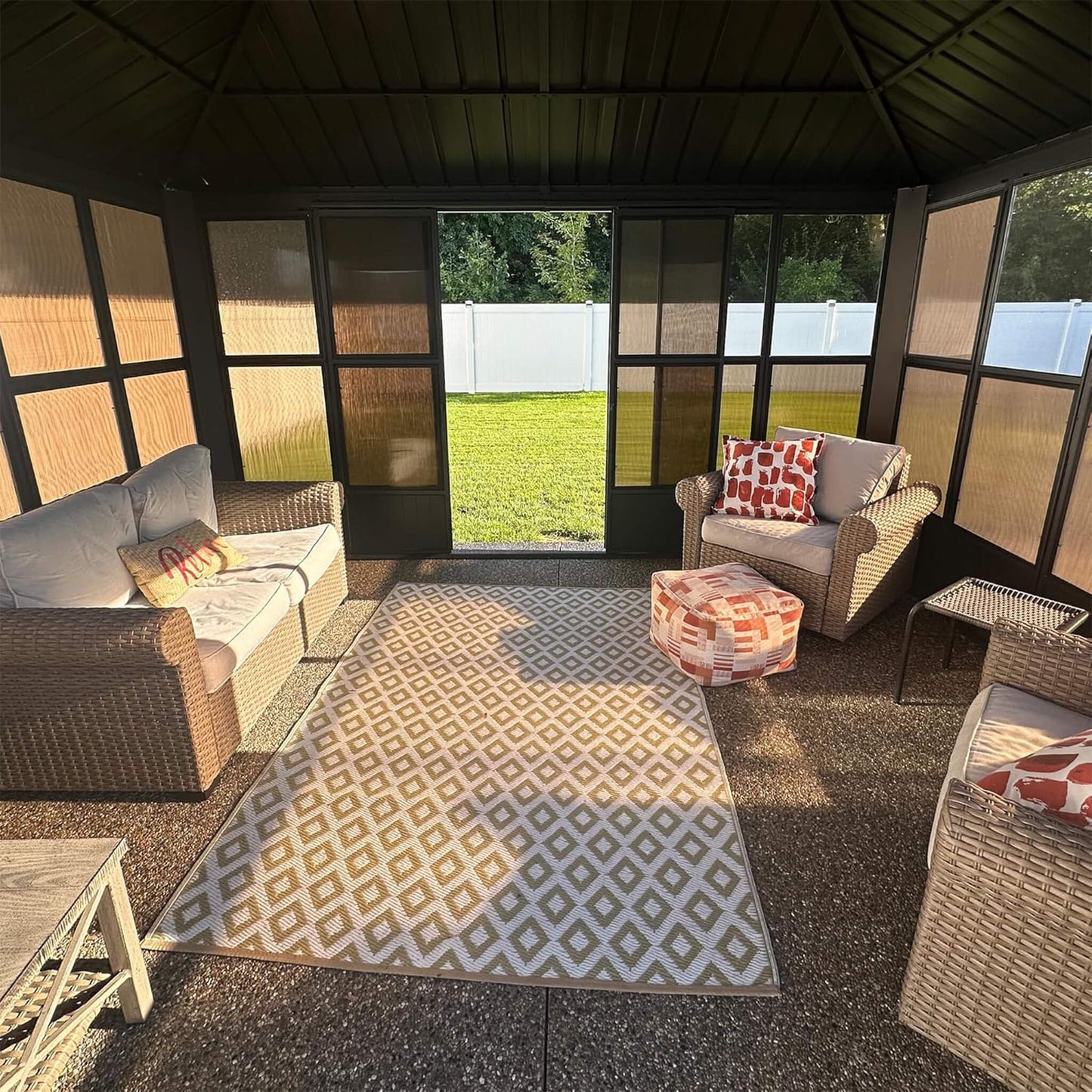 Alora Outdoor Hardtop Aluminum Solarium with Double Roof and LED Lights