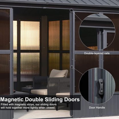 Alora Outdoor Hardtop Aluminum Solarium with Double Roof and LED Lights