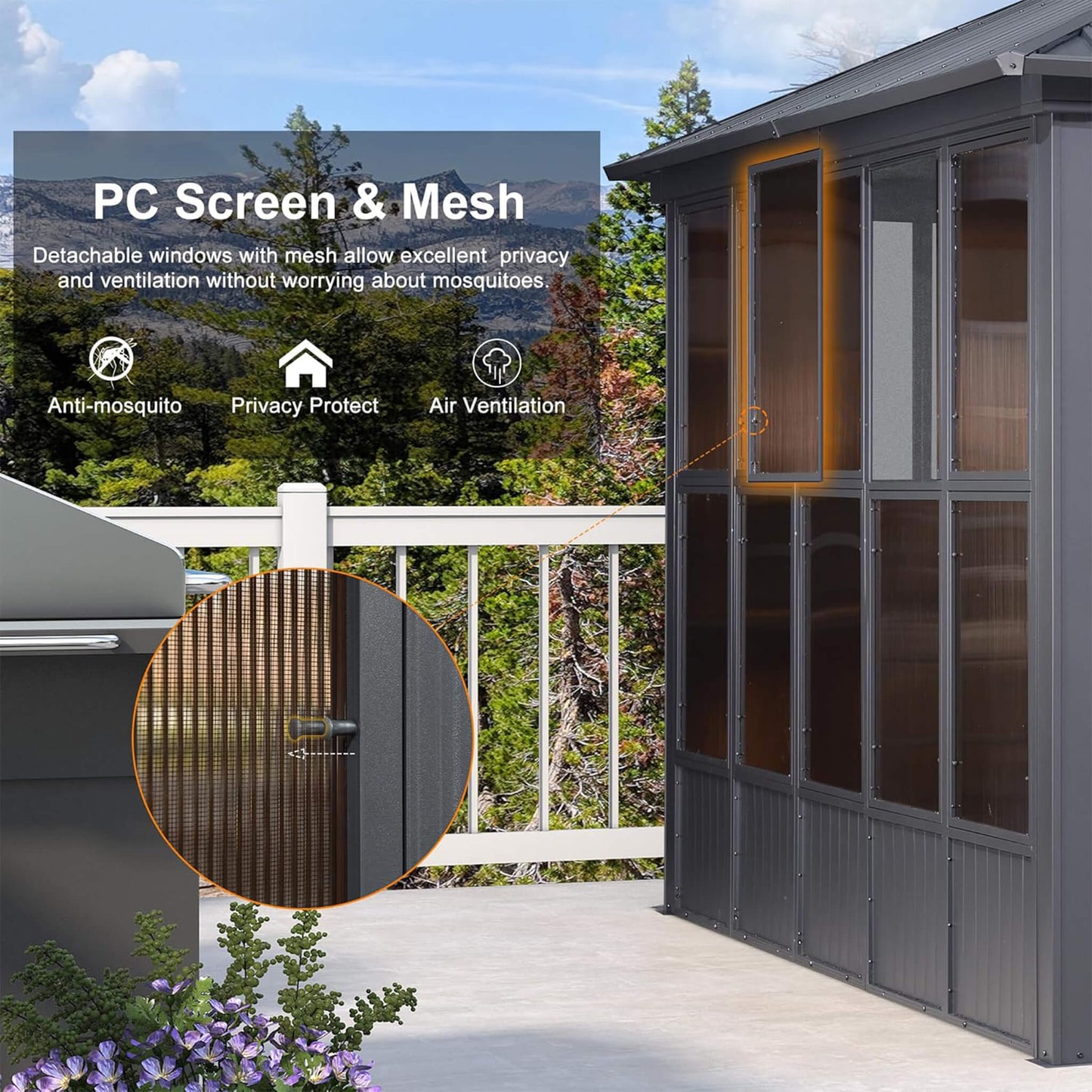 Alora Outdoor Hardtop Aluminum Solarium with Double Roof and LED Lights