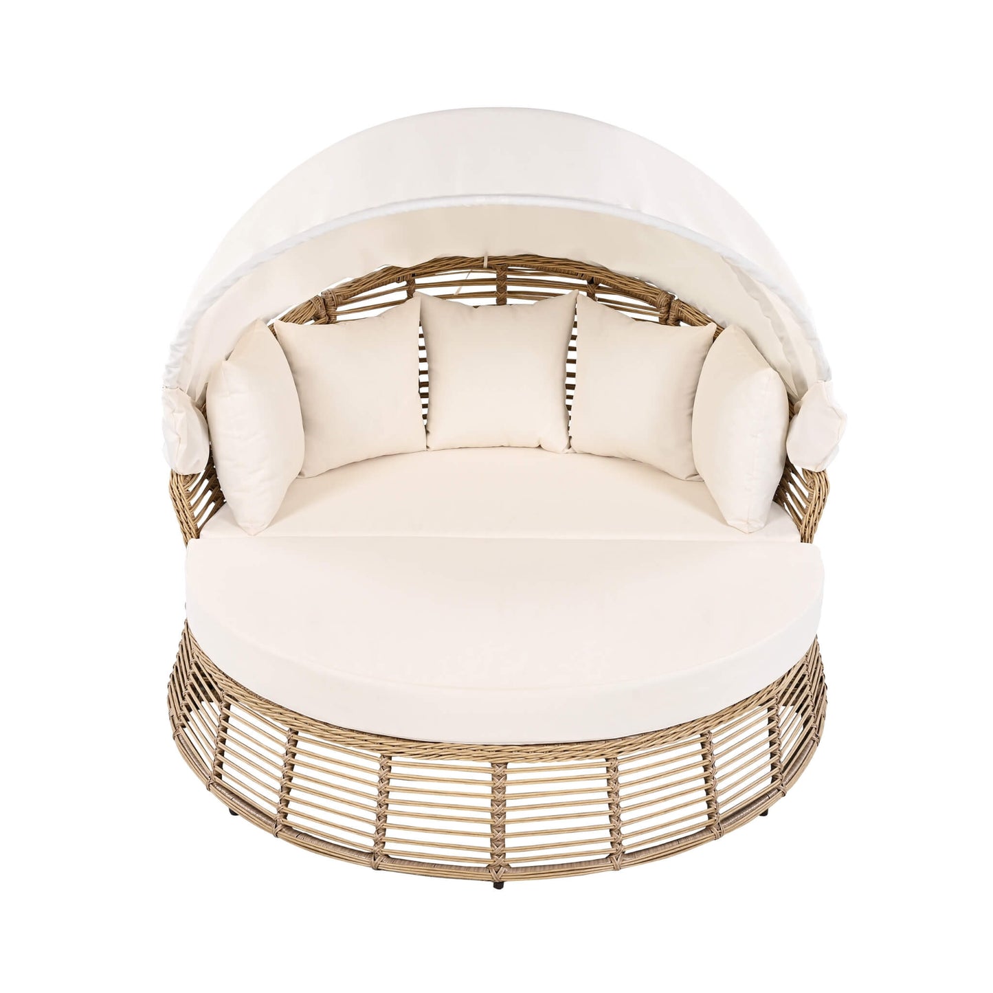 Alora 53-Inch Outdoor Patio Rattan Round Wicker Daybed with Retractable Canopy