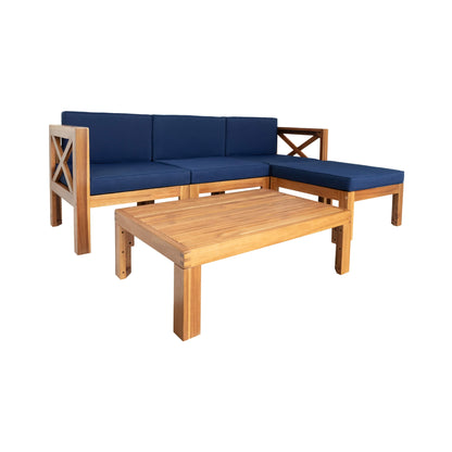 Alora 5-Piece Outdoor Patio Wood Sectional Sofa Set with Cushions