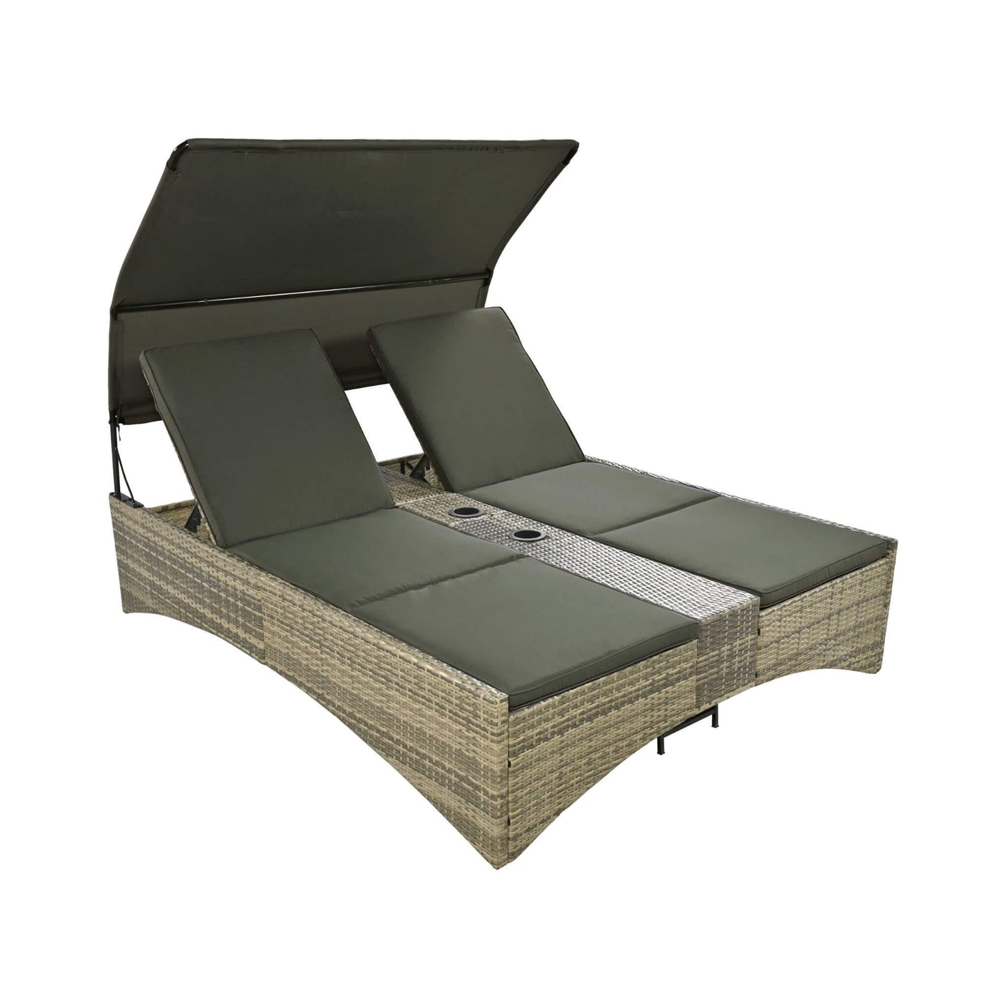 Alora Outdoor Rattan Patio Daybed with Adjustable Backrest, Canopy Roof, Storage Box and Cup Holders