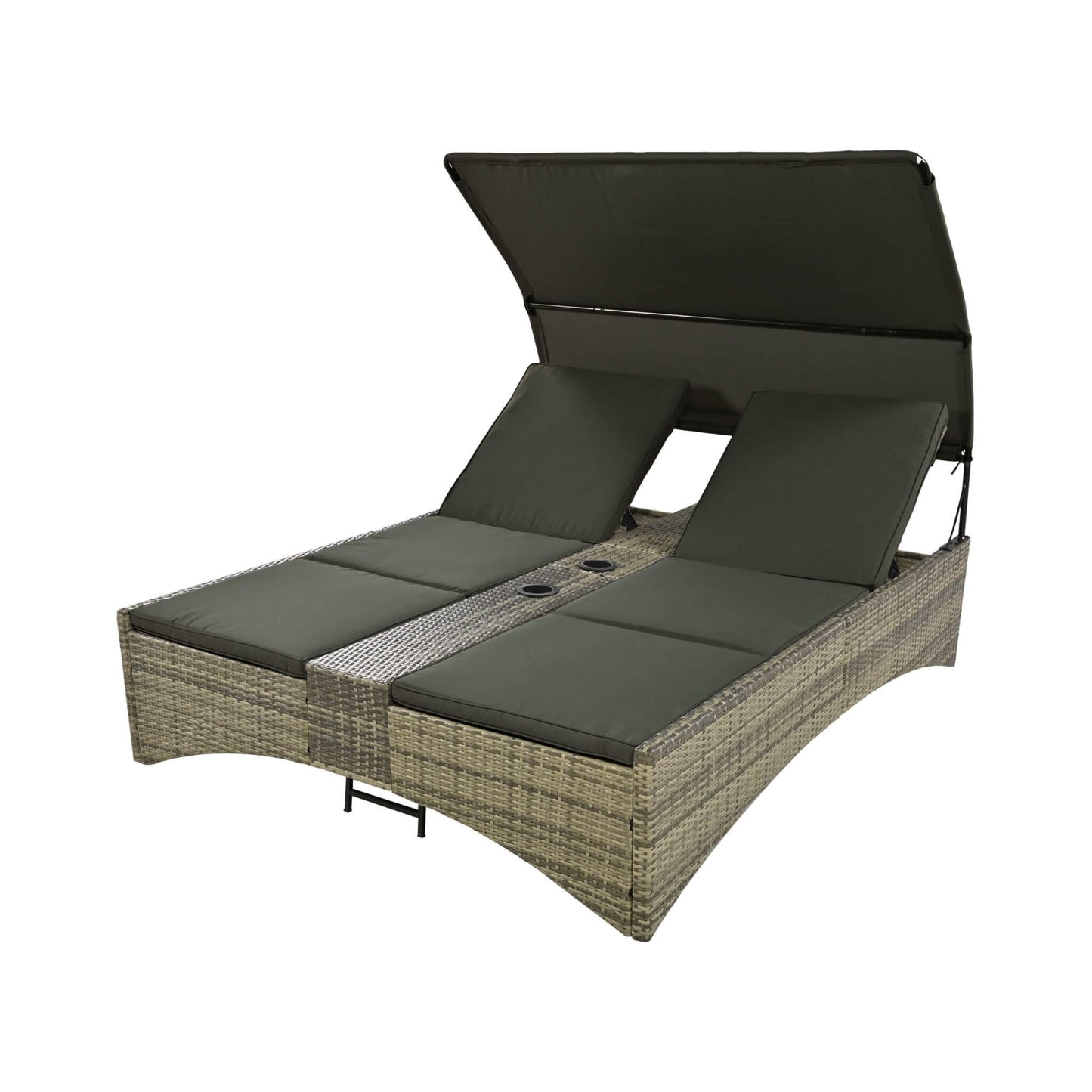 Alora Outdoor Rattan Patio Daybed with Adjustable Backrest, Canopy Roof, Storage Box and Cup Holders