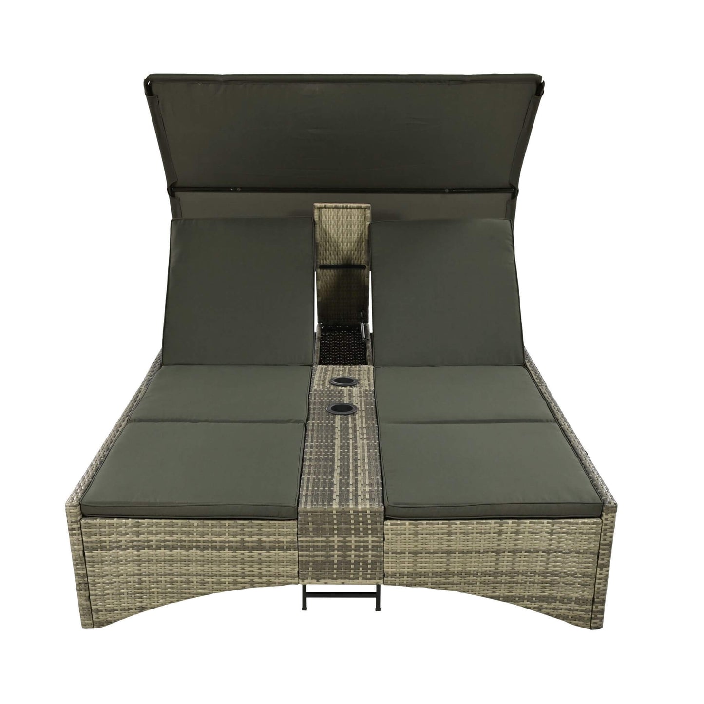 Alora Outdoor Rattan Patio Daybed with Adjustable Backrest, Canopy Roof, Storage Box and Cup Holders