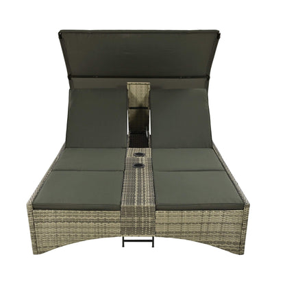 Alora Outdoor Rattan Patio Daybed with Adjustable Backrest, Canopy Roof, Storage Box and Cup Holders