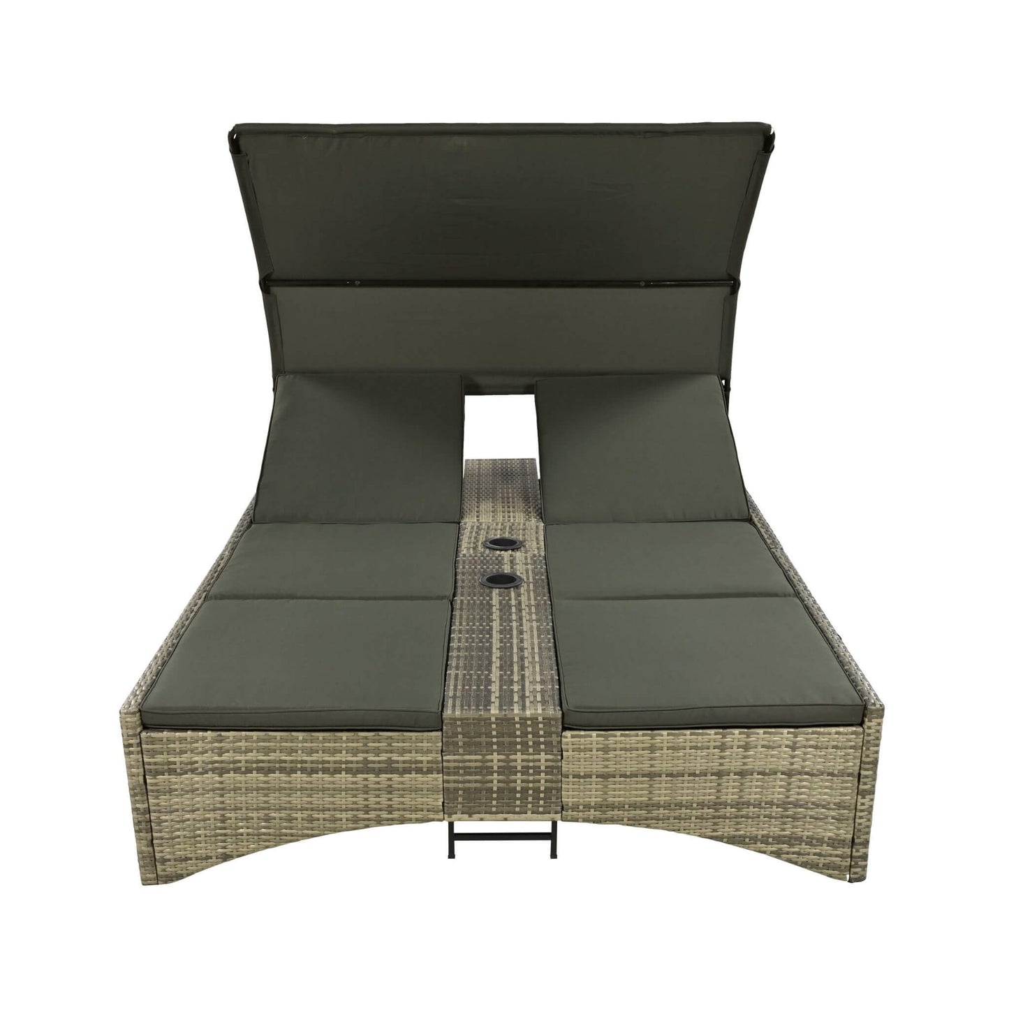 Alora Outdoor Rattan Patio Daybed with Adjustable Backrest, Canopy Roof, Storage Box and Cup Holders