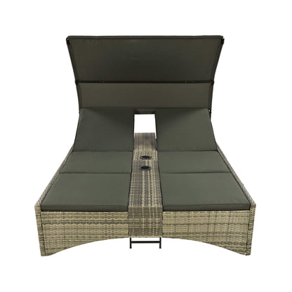 Alora Outdoor Rattan Patio Daybed with Adjustable Backrest, Canopy Roof, Storage Box and Cup Holders