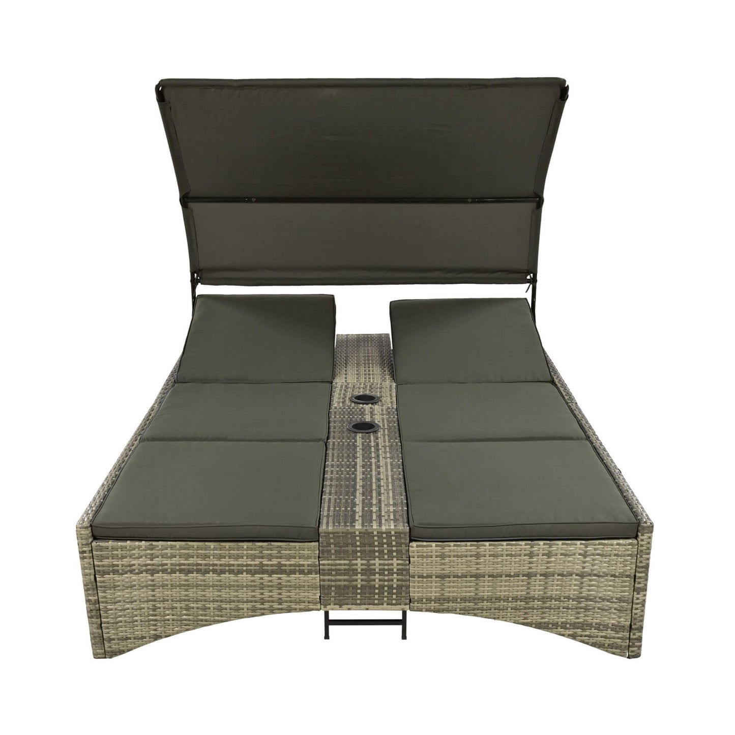 Alora Outdoor Rattan Patio Daybed with Adjustable Backrest, Canopy Roof, Storage Box and Cup Holders