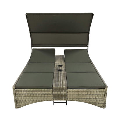 Alora Outdoor Rattan Patio Daybed with Adjustable Backrest, Canopy Roof, Storage Box and Cup Holders
