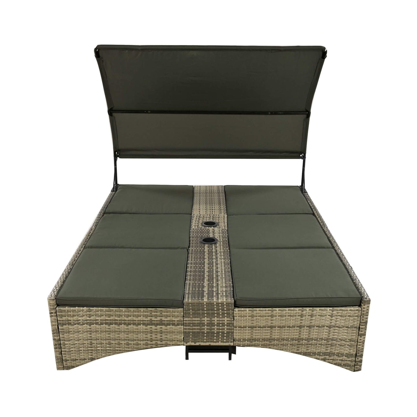 Alora Outdoor Rattan Patio Daybed with Adjustable Backrest, Canopy Roof, Storage Box and Cup Holders