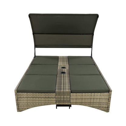 Alora Outdoor Rattan Patio Daybed with Adjustable Backrest, Canopy Roof, Storage Box and Cup Holders