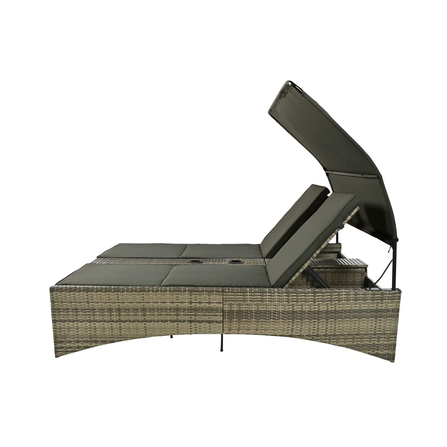 Alora Outdoor Rattan Patio Daybed with Adjustable Backrest, Canopy Roof, Storage Box and Cup Holders