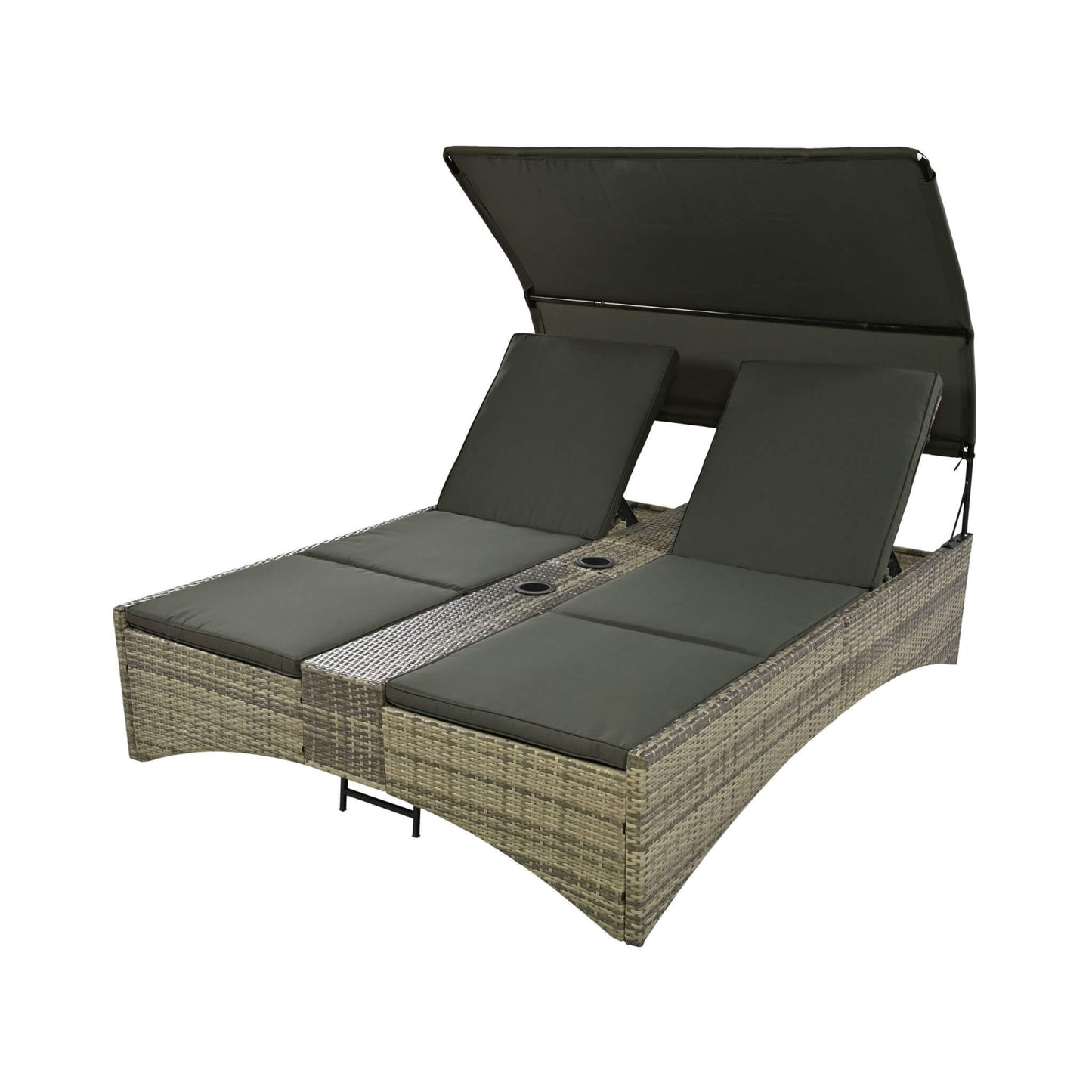 Alora Outdoor Rattan Patio Daybed with Adjustable Backrest, Canopy Roof, Storage Box and Cup Holders