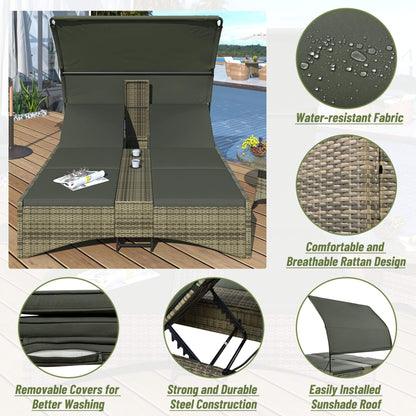 Alora Outdoor Rattan Patio Daybed with Adjustable Backrest, Canopy Roof, Storage Box and Cup Holders