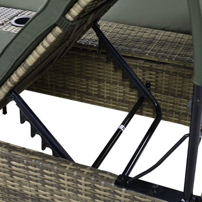 Alora Outdoor Rattan Patio Daybed with Adjustable Backrest, Canopy Roof, Storage Box and Cup Holders